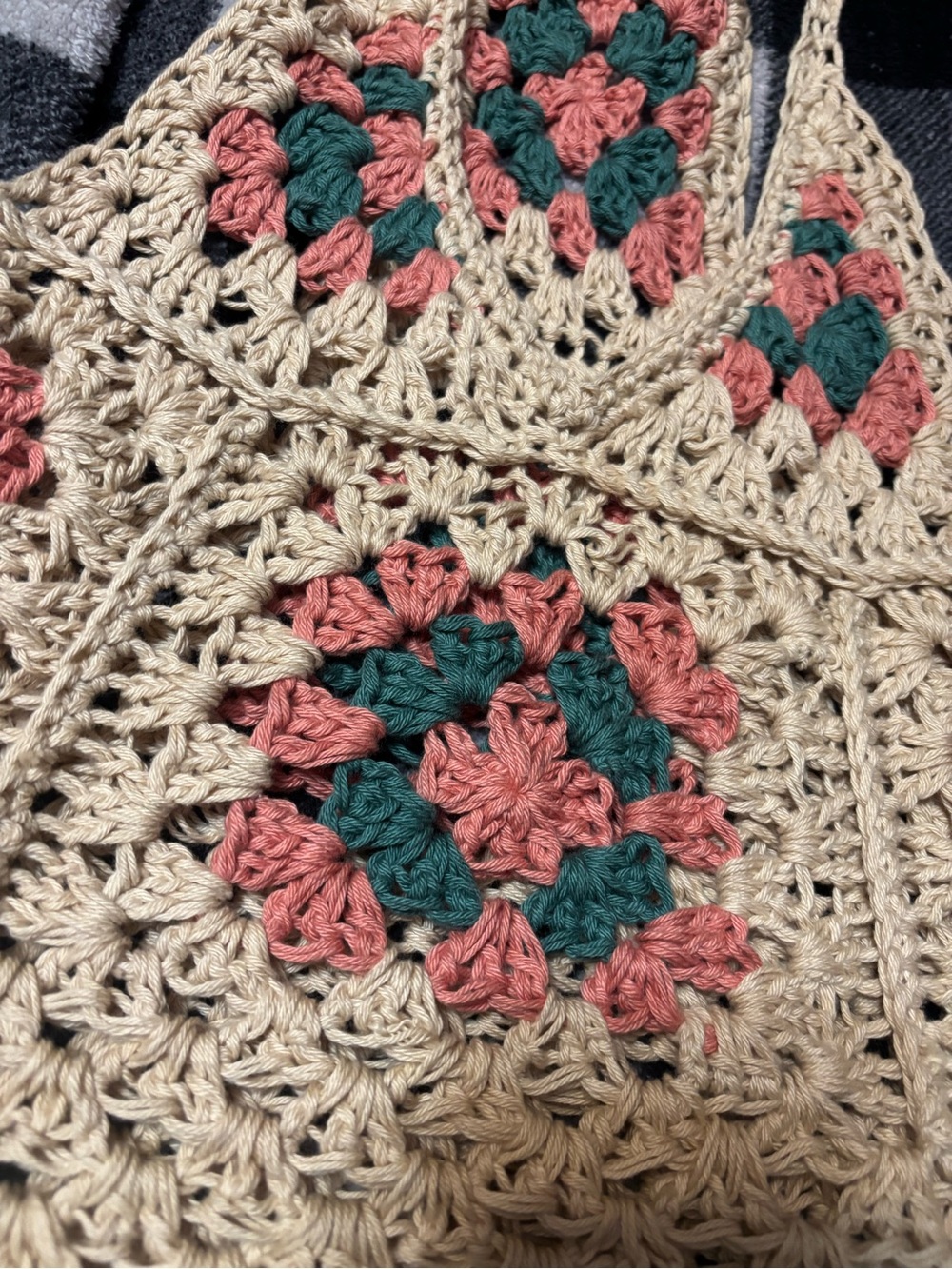 Hand-Crocheted Women’s Crochet Vest - Cream with Pink & Teal Motifs